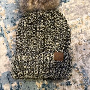 C.C Black and Cream Knit Beanie